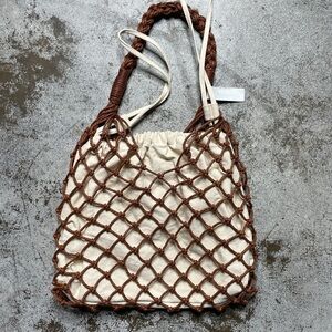 NWT Top Shop Faux Leather Mesh bag with canvas insert.